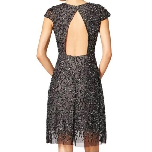Ml Monique Lhuillier Broken glass beaded black dress